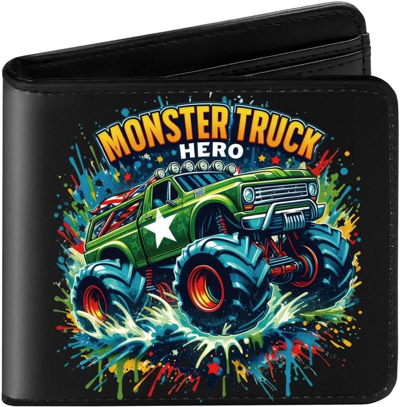 Amutta Kids Wallet for Boys, Cool Teen Boys Wallet for Kids Ages 4-5-6-7-8-9-10-11-12-13-14-15-16, Leather Wallet for Teen Boy, Monster Truck Wallets - Teenage Teenager Youth Gifts Christmas Birthday - Image 1